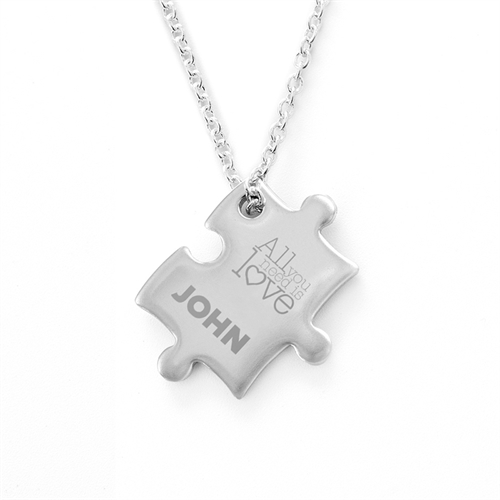 Love Is All You Need Personalized Engraved Puzzle Necklace, Custom Front