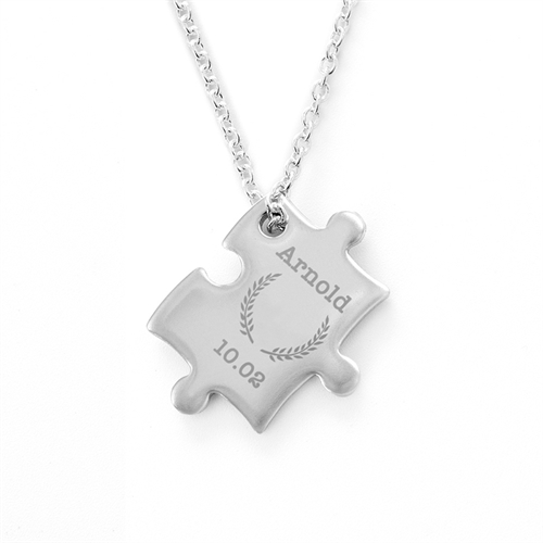 Engraved Message Wreath Personalized Puzzle Necklace, Custom Front