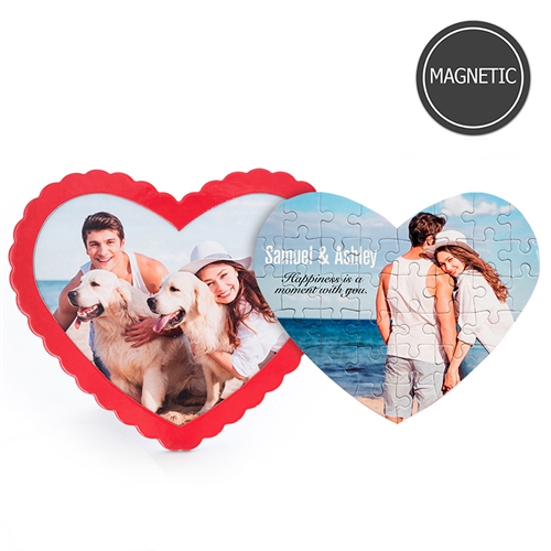 Personalized Photo Heart-Shaped Magnetic Puzzle with Red Frame
