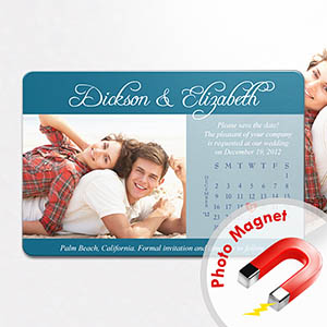 Personalized Fridge Large Calendar Save The Date Photo Magnet, Romantic Blue