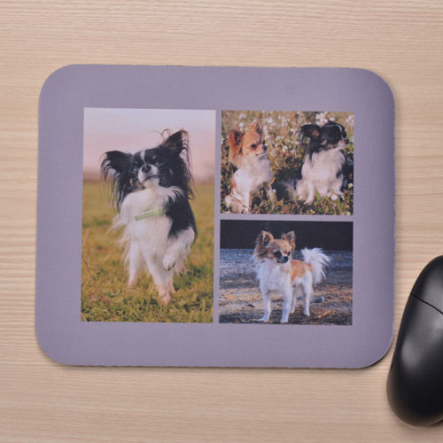 Personalized Grey Three Collage Print Mouse Pad