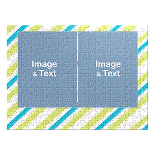 Two Collage Photo Jigsaw, Green and Blue Watercolor Stripes