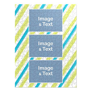 Three Collage Portrait Puzzle, Green and Blue Watercolor Stripes