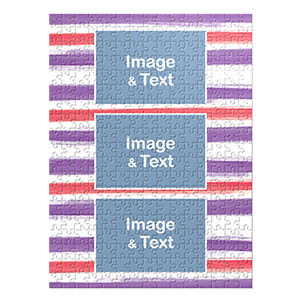 Three Collage Portrait Puzzle, Red and Purple Watercolor Stripes