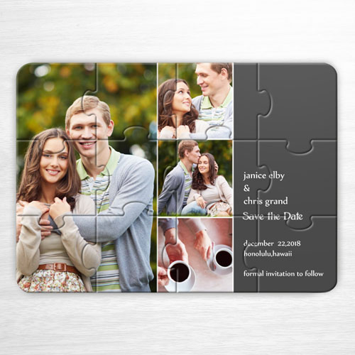 Save the Date Puzzle, 4 Pictures Collage Grey