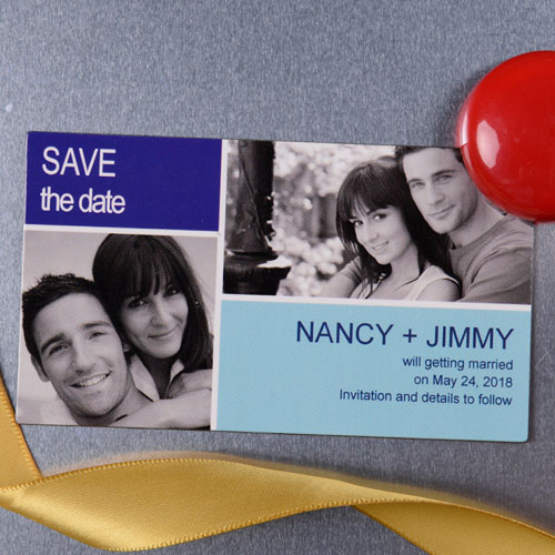 Create Blue Save The Date Photo 2x3.5 Card Size Magnet