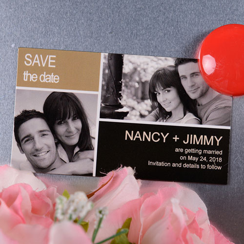 Create Black Gold Save The Date Photo 2x3.5 Card Size Magnet