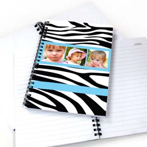 Zebra Pattern Three Collage NoteBook, Cool Blue