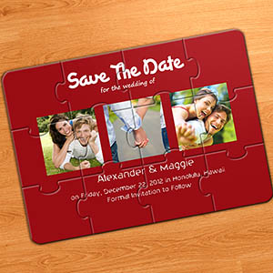 Save the Date Puzzle Invitation, Puppy Love Red