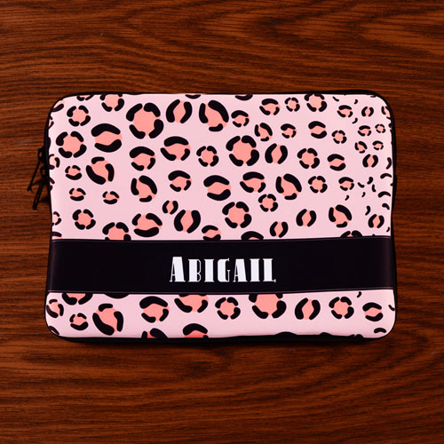 Custom Initials Pink Leopard Pattern MacBook Air 11 Sleeve