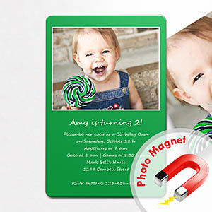 Personalized Green Birthday Invitation Magnets