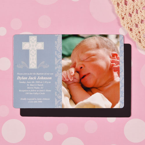 Personalized Framed Cross Boy Baptism 4x6 Large Photo Magnets