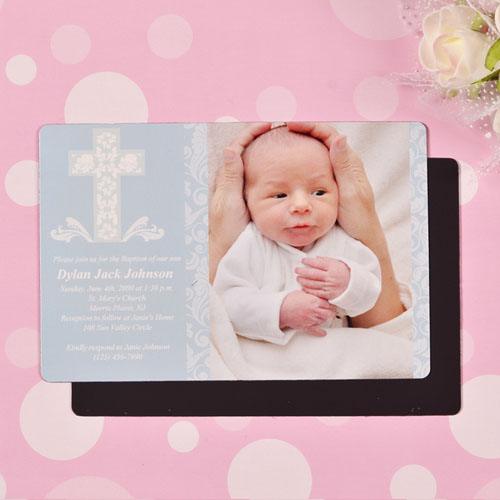 Personalized Blessed Baby Blue Baptism 4x6 Large Photo Magnets