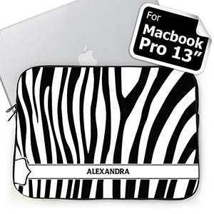 Custom Name Black & White Zebra Pattern  MacBook Pro 13 Sleeve (2015)