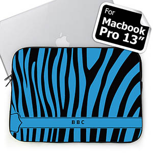 Custom Initials Black & Blue Zebra Pattern  MacBook Pro 13 Sleeve (2015)