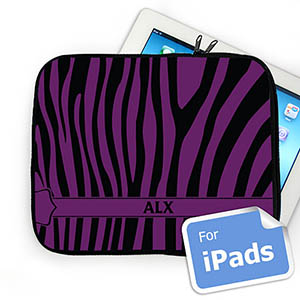 Custom Initials Black & Purple Zebra Pattern  iPad Sleeve