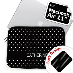 Custom Front and Back Personalized Name Black Polka Dots MacBook Air 11 Sleeve