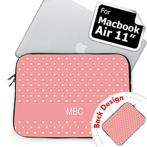 Personalized both Sides Custom Initials Pink Polka Dots MacBook Air 11 Sleeve
