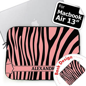 Personalized both Sides Custom Name Black & Pink Zebra Pattern MacBook Air 13 Sleeve