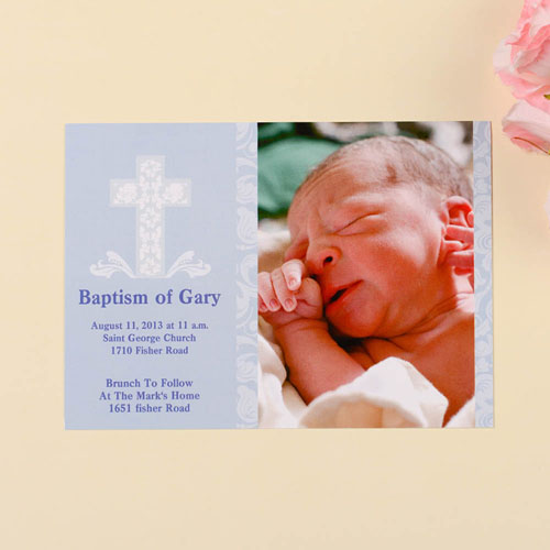 Blessed Baby Blue Baptism Photo Invitation