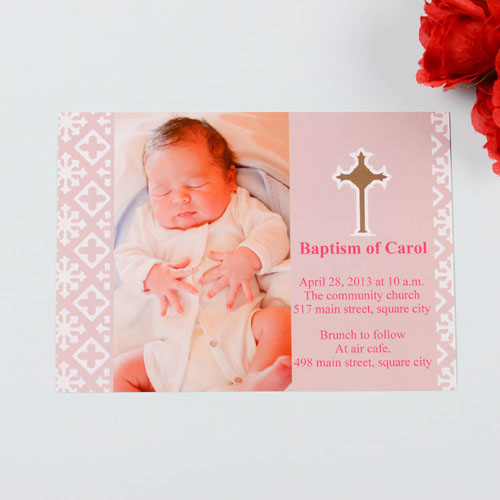 Blessed Baby Pink Baptism Photo Invitation