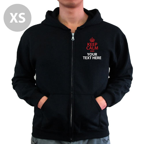 Personalized Customizable Keep Calm Black Extra Small Size Zipped Hoodie