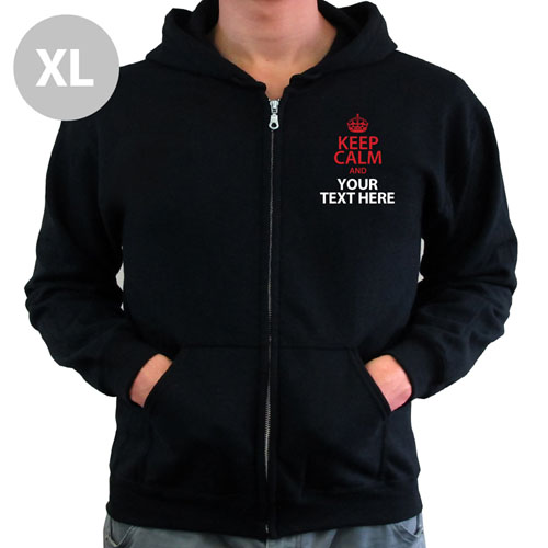 Personalizable Keep Calm With Custom Text Black Extra Large Size Hoodies
