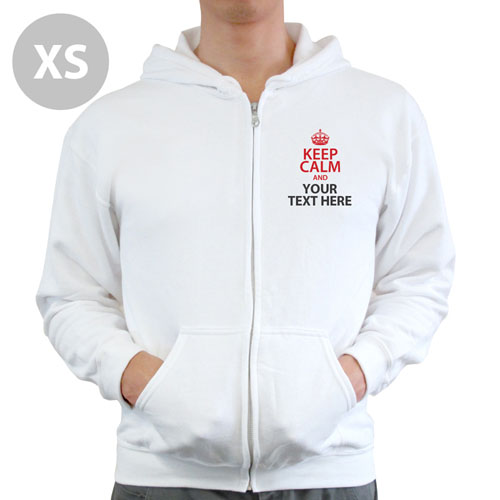 Personalized Customizable Keep Calm White Extra Small Size Zipped Hoodie