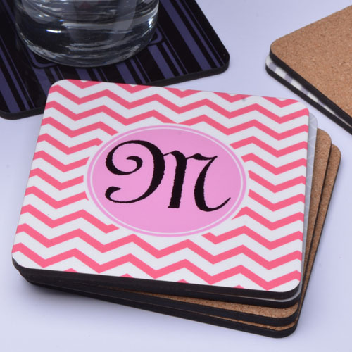 Personalized Monogram Carol and Pink Chevron (One Coaster)