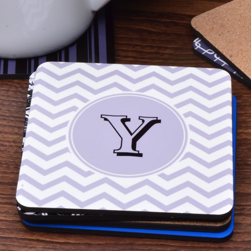 Personalized Initial Grey Chevron (One Coaster)