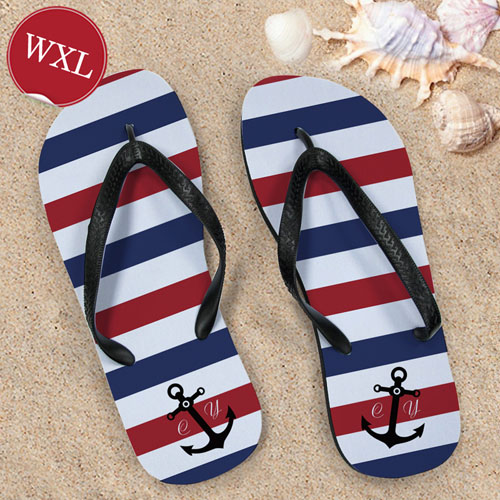 Create Your Own Navy Red White Stripes Anchor Women Extra Large Flip Flops