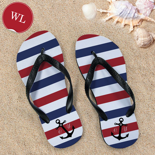 Design My Own Navy Red White Stripes Anchor Women Large Flip Flop Sandals