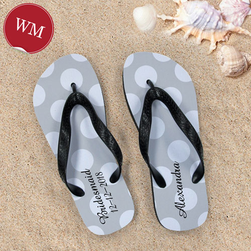Create My Own Personalized Silver Grey Polka Dots Women Medium Flip Flop Sandals