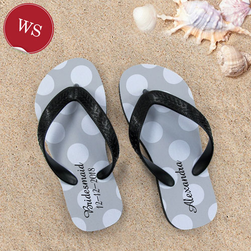 Make My Own Personalized Silver Grey Polka Dots Women Small Flip Flop Sandals