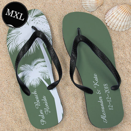 Design Your Own Personalized Wedding Palm Tree Men Extra Large Flip Flops