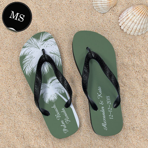 Create My Own Personalized Wedding Palm Tree Men Small Flip Flop Sandals