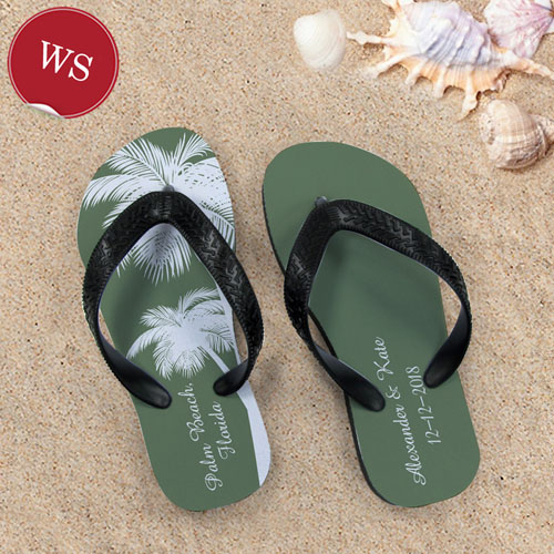 Make My Own Personalized Wedding Palm Tree Women Small Flip Flop Sandals