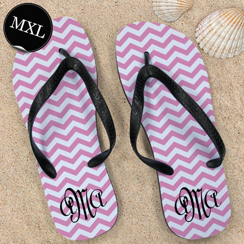 Design Your Own Pink Chevron Pattern With Personalized Name, Men Extra Large Flip Flops