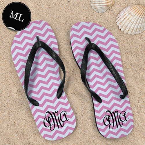 Create Your Own Pink Chevron Pattern With Personalized Name, Men Large Flip Flops