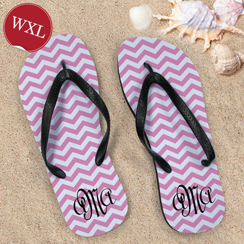 Create Your Own Pink Chevron Pattern With Personalized Name, Women Extra Large Flip Flops