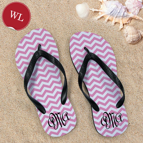 Design My Own Pink Chevron Pattern With Personalized Name, Women Large Flip Flop Sandals