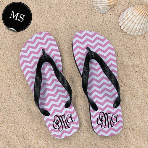 Create My Own Pink Chevron Pattern With Personalized Name, Men Small Flip Flop Sandals