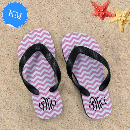 Design My Own Pink Chevron Pattern With Personalized Name ,Kid's Medium Flip Flops