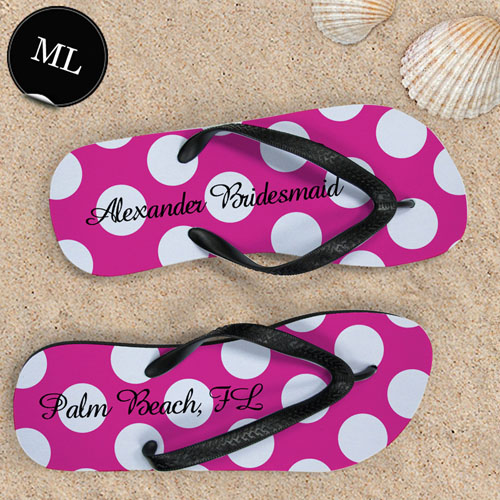Create Your Own Custom Name Bright Pink Polka Dot, Men's Large Flip Flops