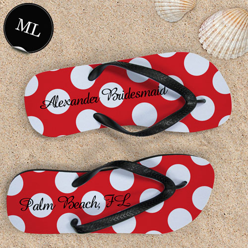 Create Your Own Red Polka Dot Personalized Name, Men's Large Flip Flops