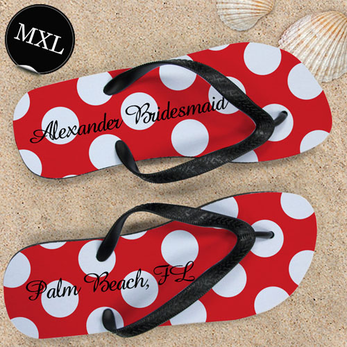 Design Your Own Red Polka Dot Personalized Name, Men's Extra Large Flip Flops