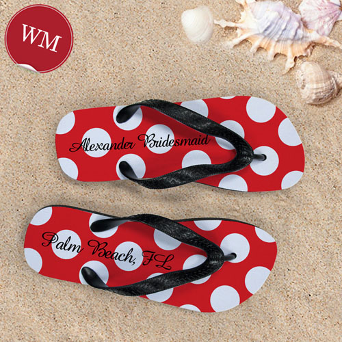 Design My Own Red Polka Dot Personalized Name, Women's Medium Flip Flop Sandals