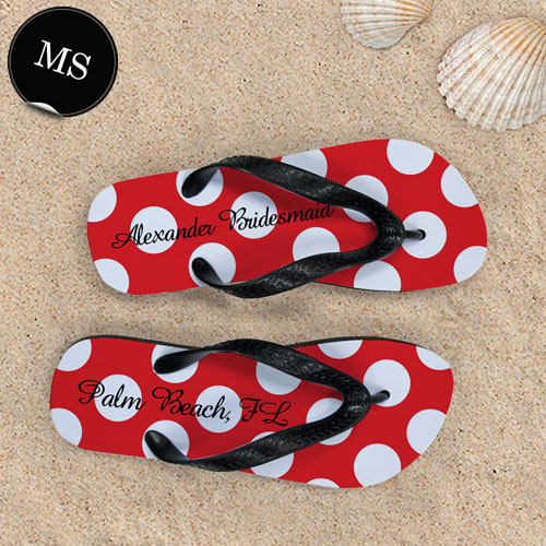 Design My Own Red Polka Dot Personalized Name, Men's Small Flip Flop Sandals