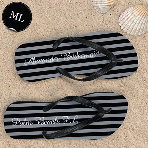 Create Your Own Chic Black Stripes With Name, Men's Large Flip Flops
