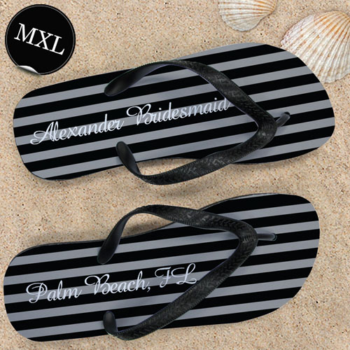 Design Your Own Chic Black Stripes With Name, Men's Extra Large Flip Flops
